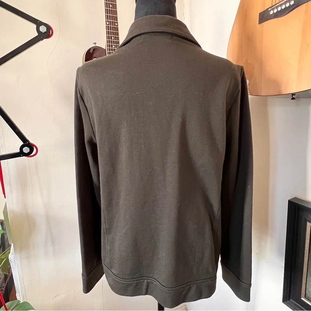 Ralph Lauren 100% Cotton Olive Knit Jacket, Brass Details - Size Petite Medium